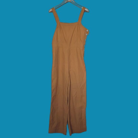 Gap Trapunto Jumpsuit Romper Overalls Tan Ivory Buttons Womens 8 Adjustable - Picture 1 of 10